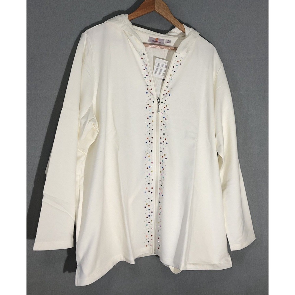 Quacker Factory Winter Winte Super Sparkle Zip Front French Terry Jacket Sz 2X